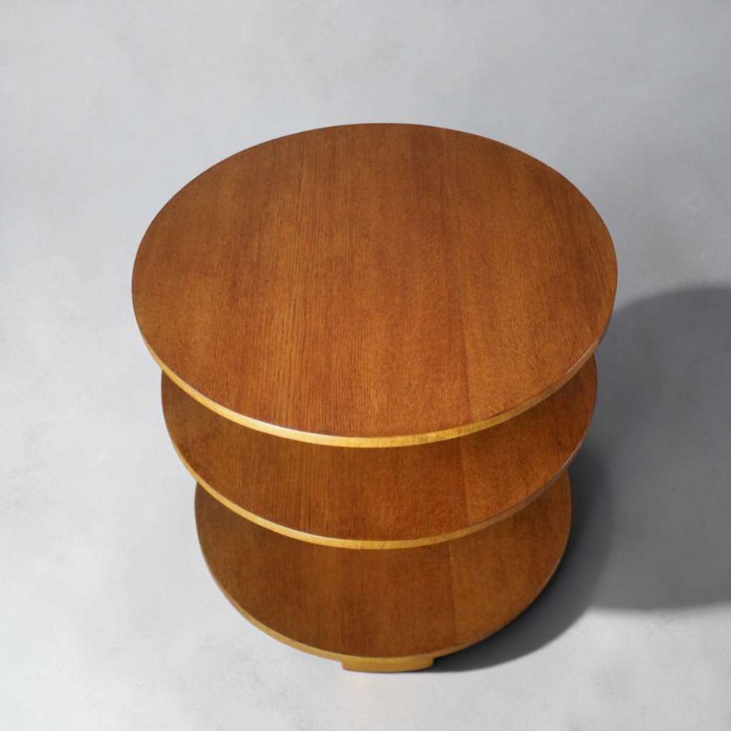 Art Deco three tier Drum table in oak