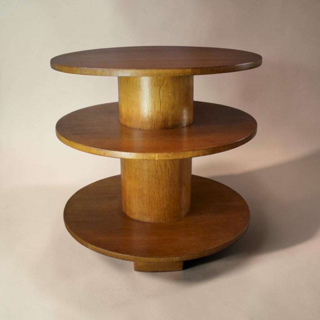 Art Deco three tier Drum table in oak