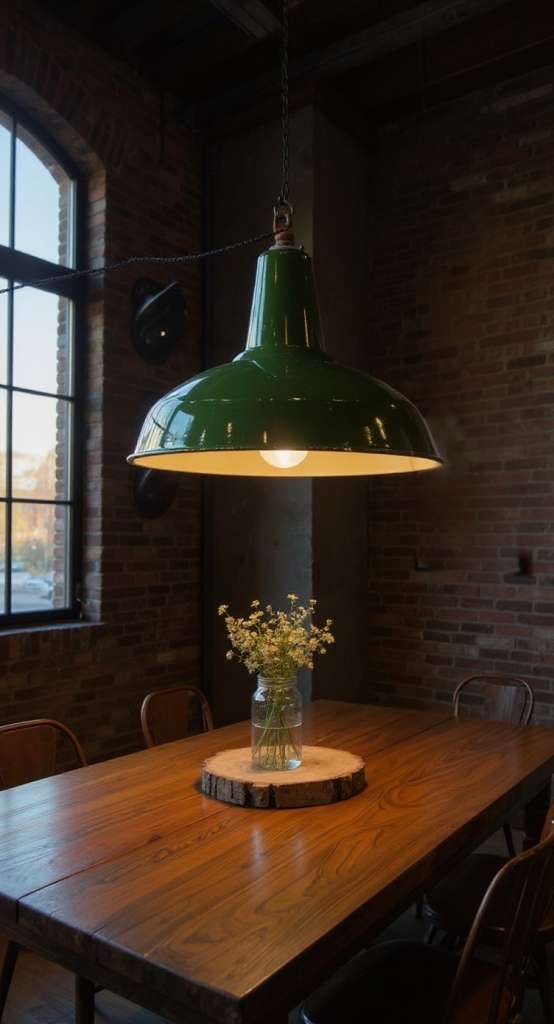 Large green enamelled Industrial shade