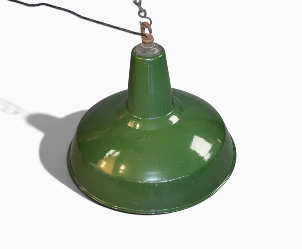 Large green enamelled Industrial shade