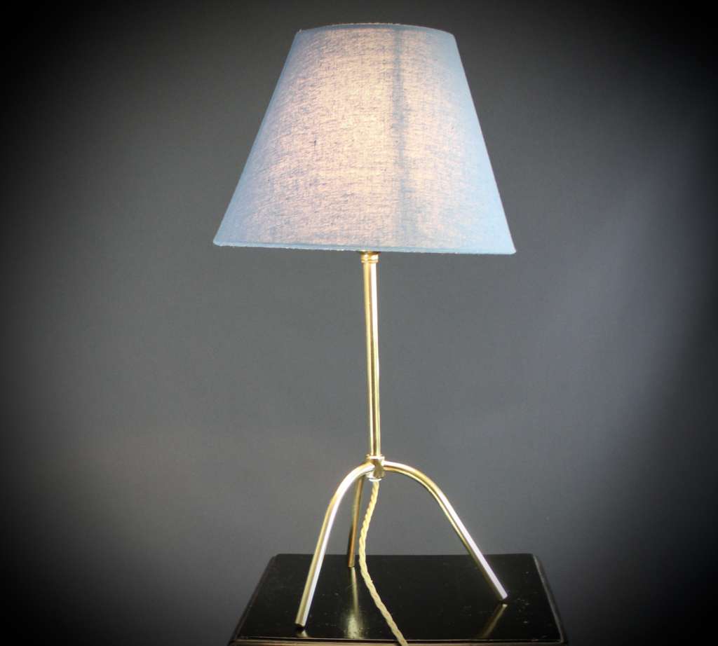 1950's brass tripod table lamp