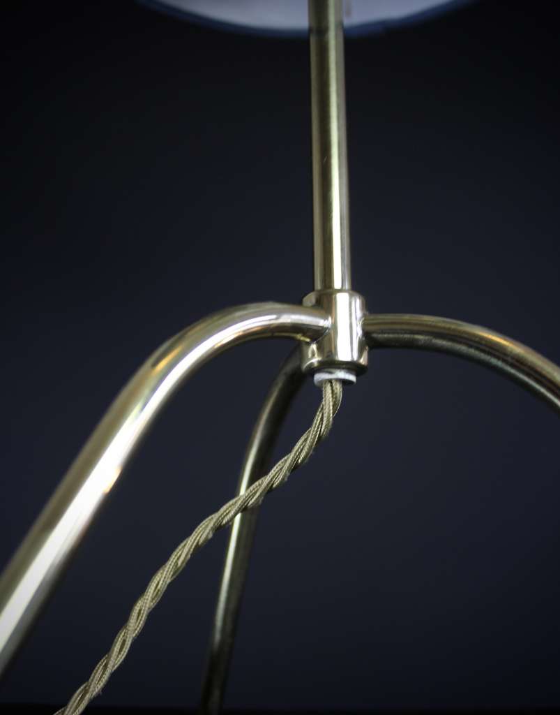 1950's brass tripod table lamp