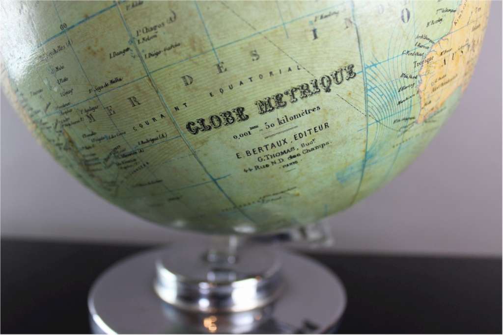 20th century French globe on chrome stand