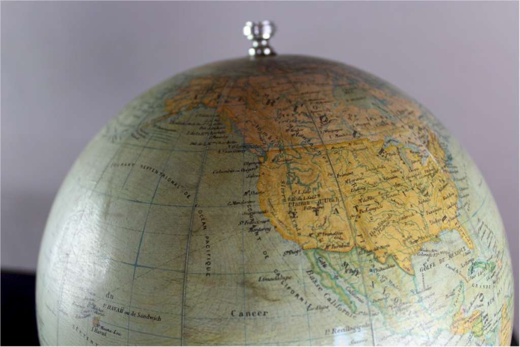 20th century French globe on chrome stand