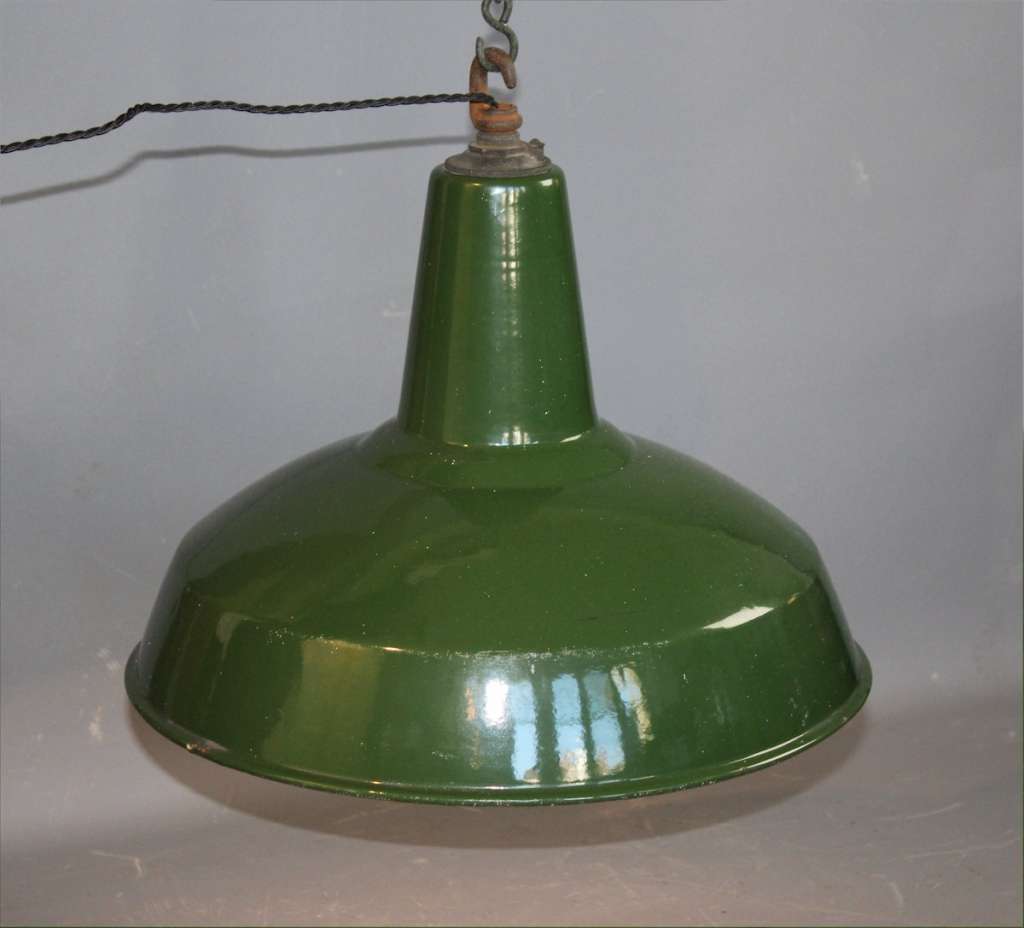 Large green enamelled Industrial shade