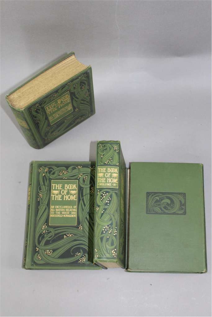 Set of four books with arts and crafts covers. The Book of the Home