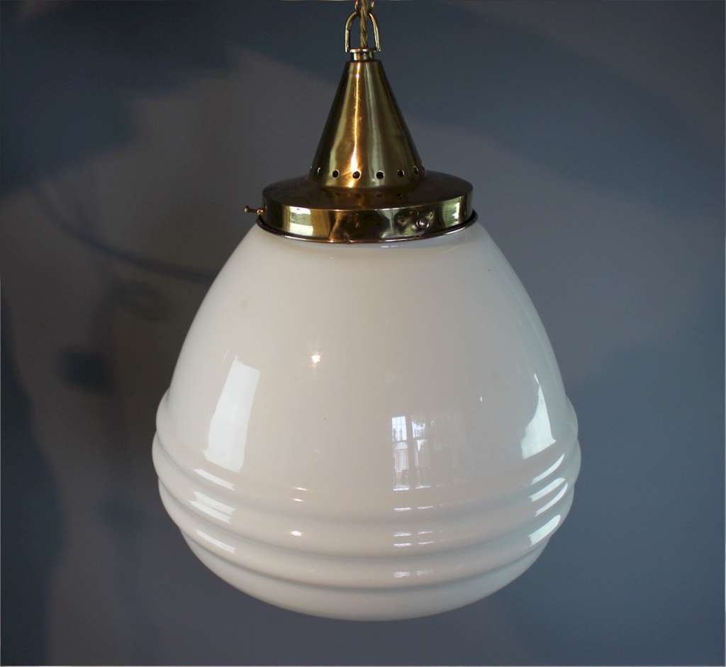 Large white opaline hanging lamp brass fitting.