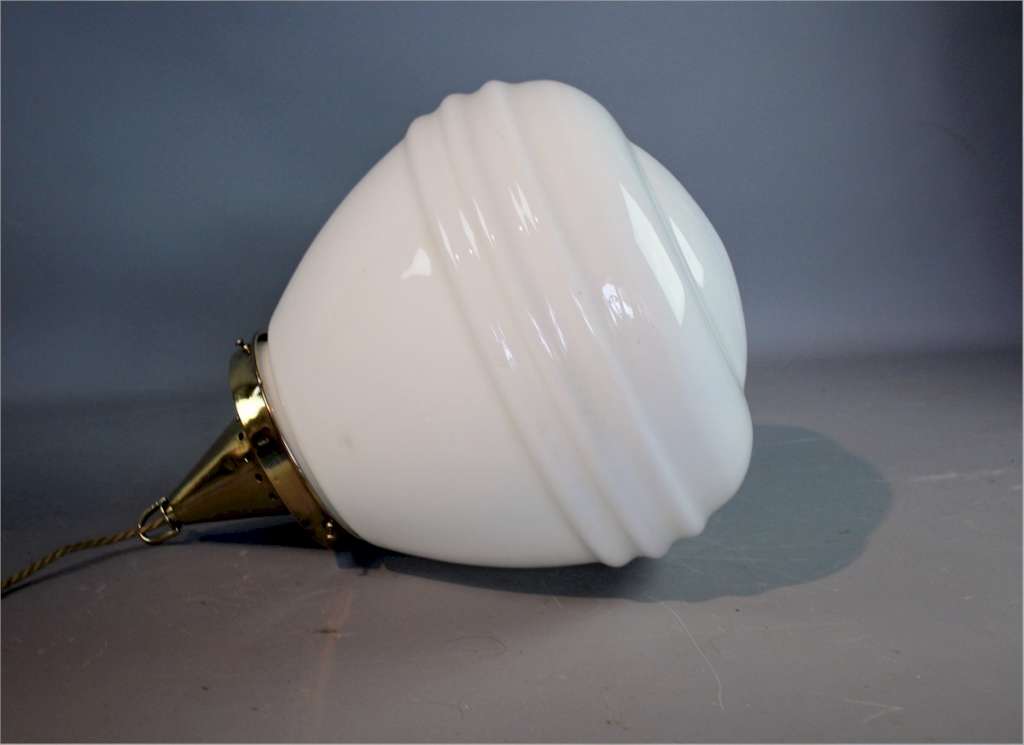 Large white opaline hanging lamp brass fitting.