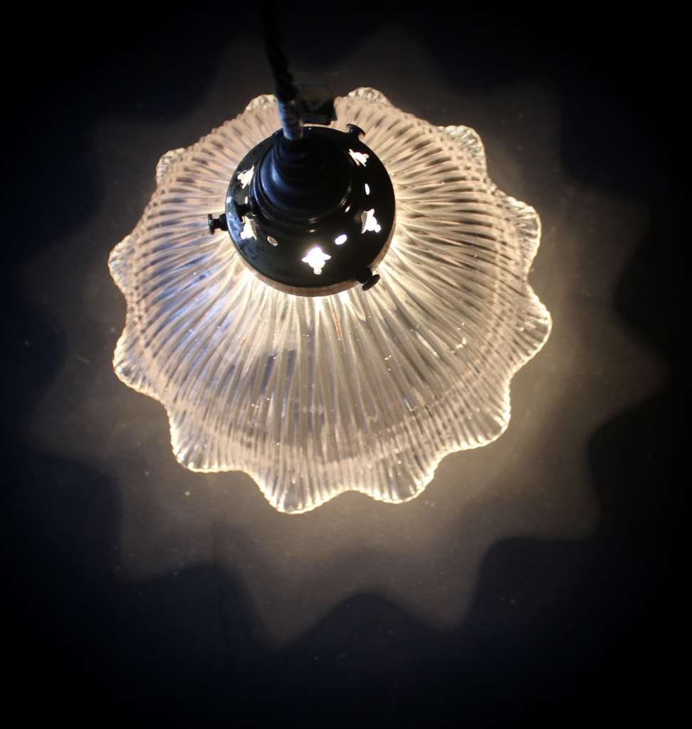 Holophane glass pendant shade