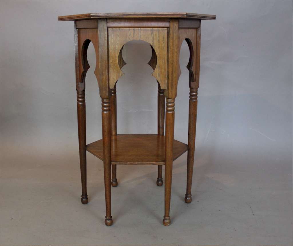 Arts & Crafts oak table in the Moorish style as retailed by Liberty & Co