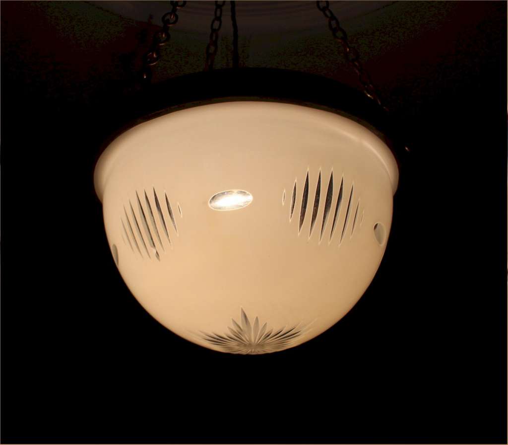 Antique cut glass opaline hanging ceiling bowl light