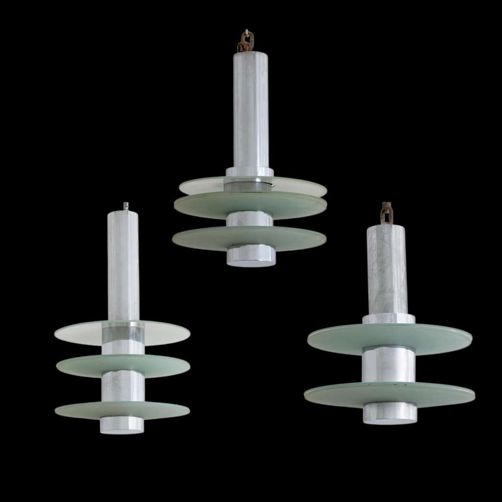 British modernist deco lamps from the 1930’s in chrome and glass
