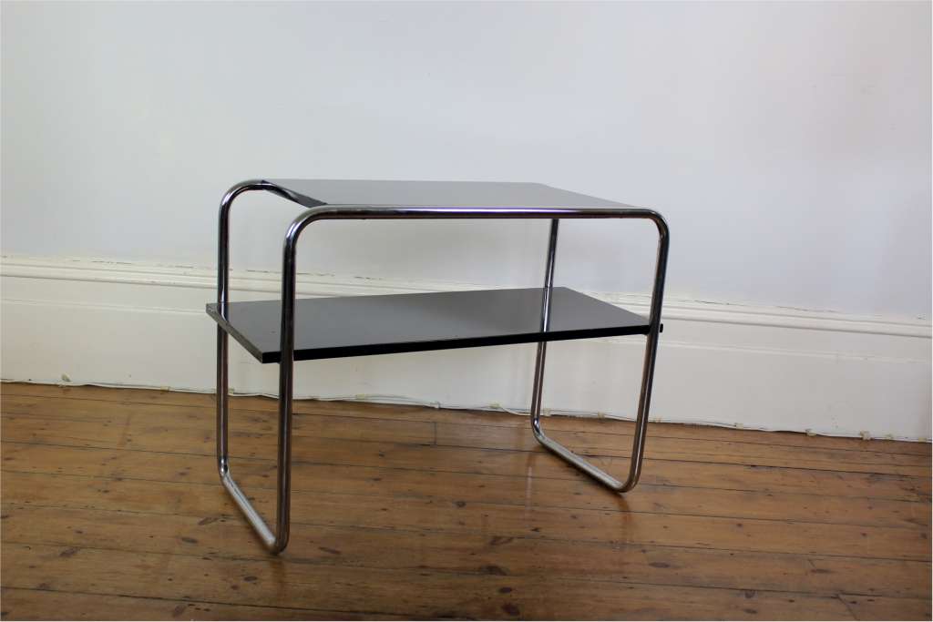 Modernist chrome and black lacquered two tier table