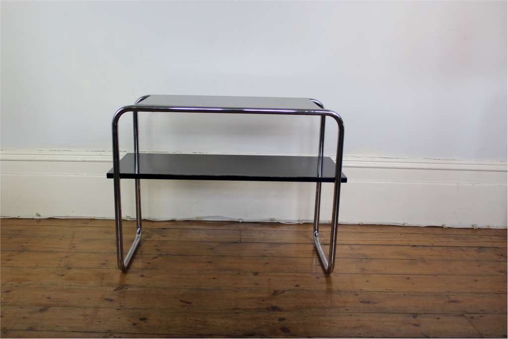 Modernist chrome and black lacquered two tier table