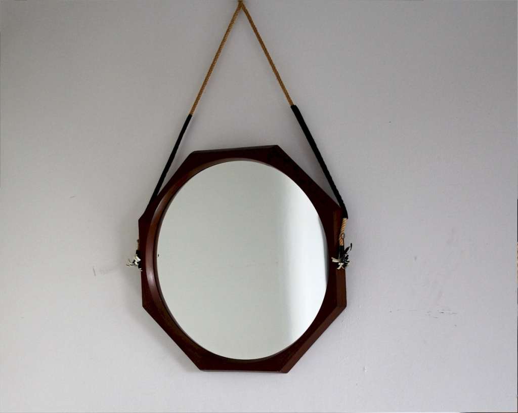 Mid Century octagonal teak wall mirror