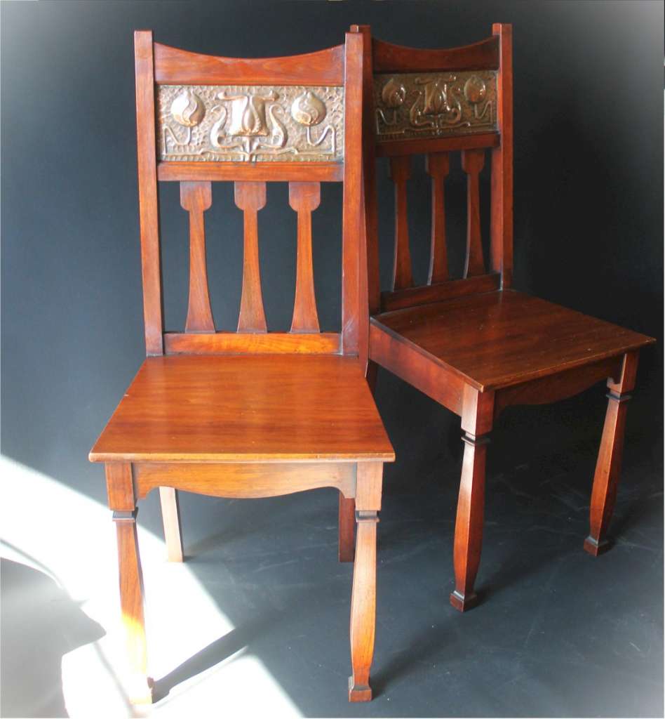 Shapland-Arts and Crafts chairs with copper backs