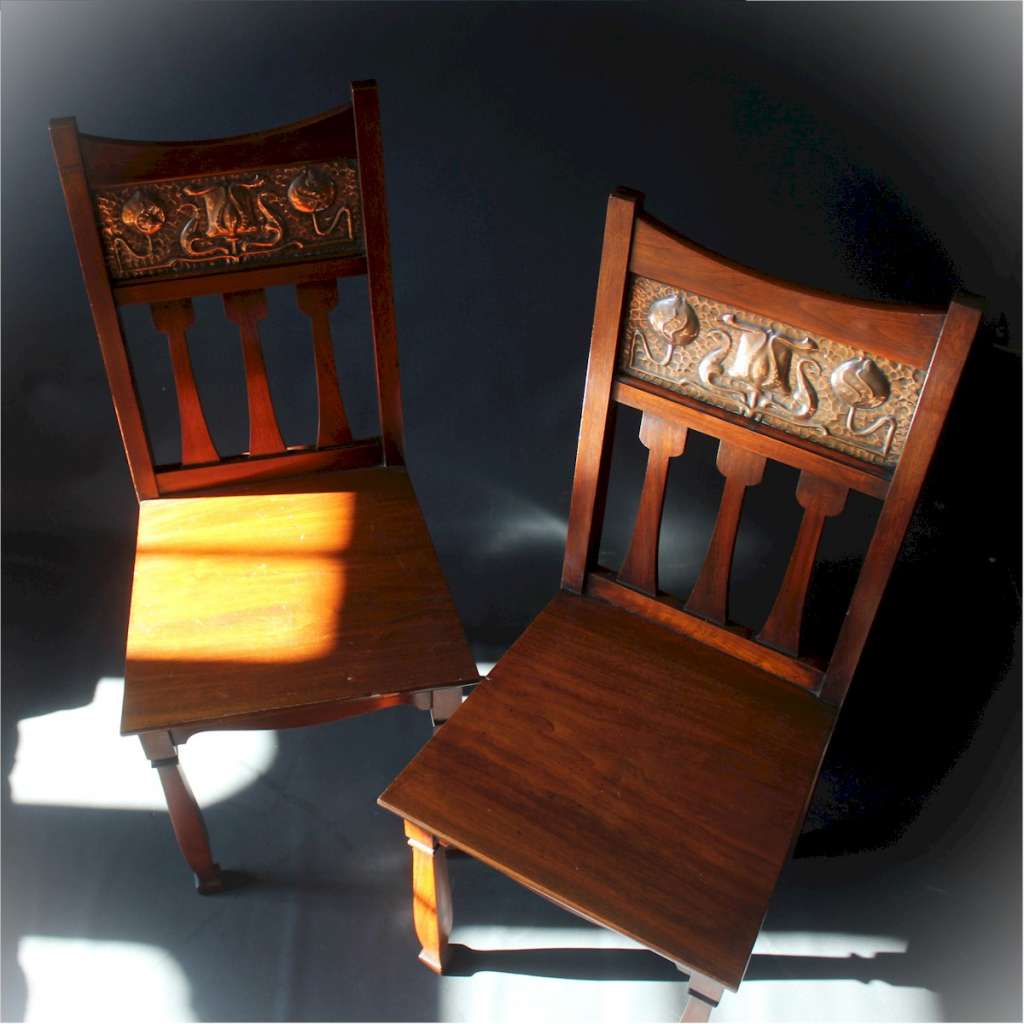Shapland-Arts and Crafts chairs with copper backs