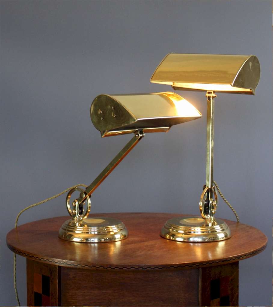 Pair of British brass bankers lamps 1930's