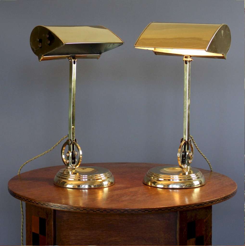 Pair of British brass bankers lamps 1930's