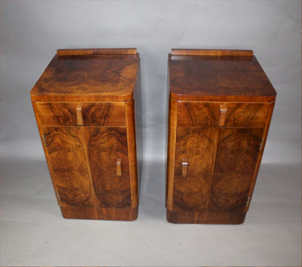 Pair of art deco burr walnut bedside cabinet. c1930's