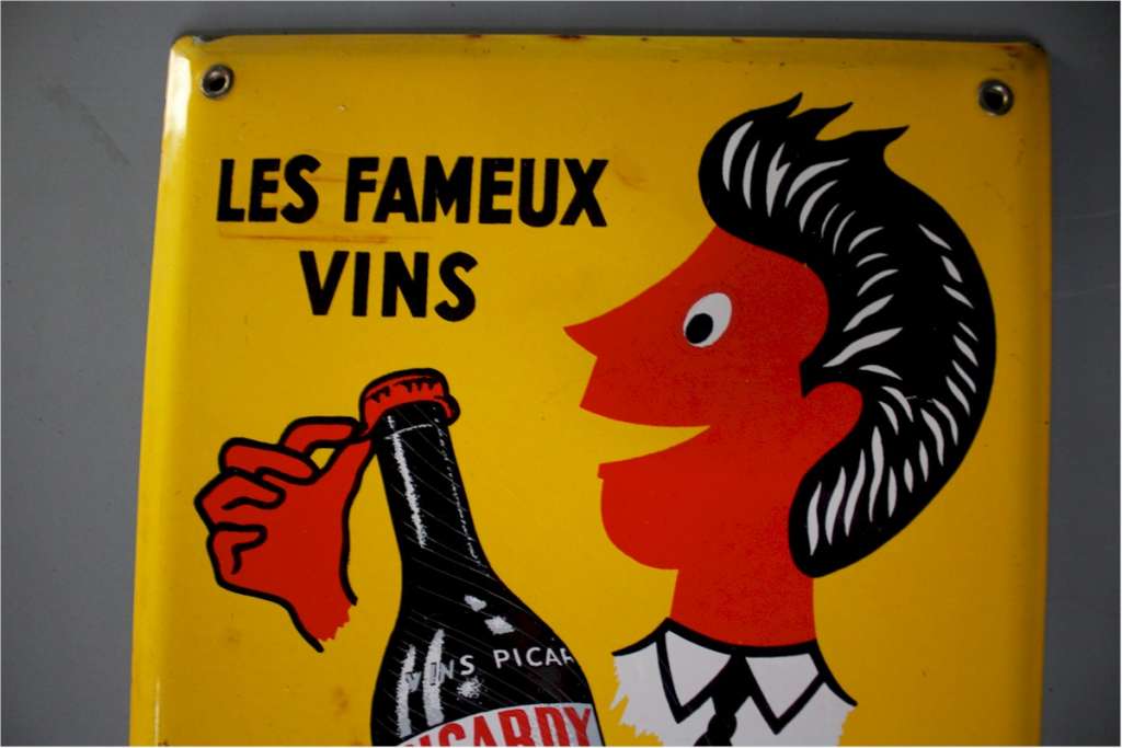 French enamel sign Picardy with bottle