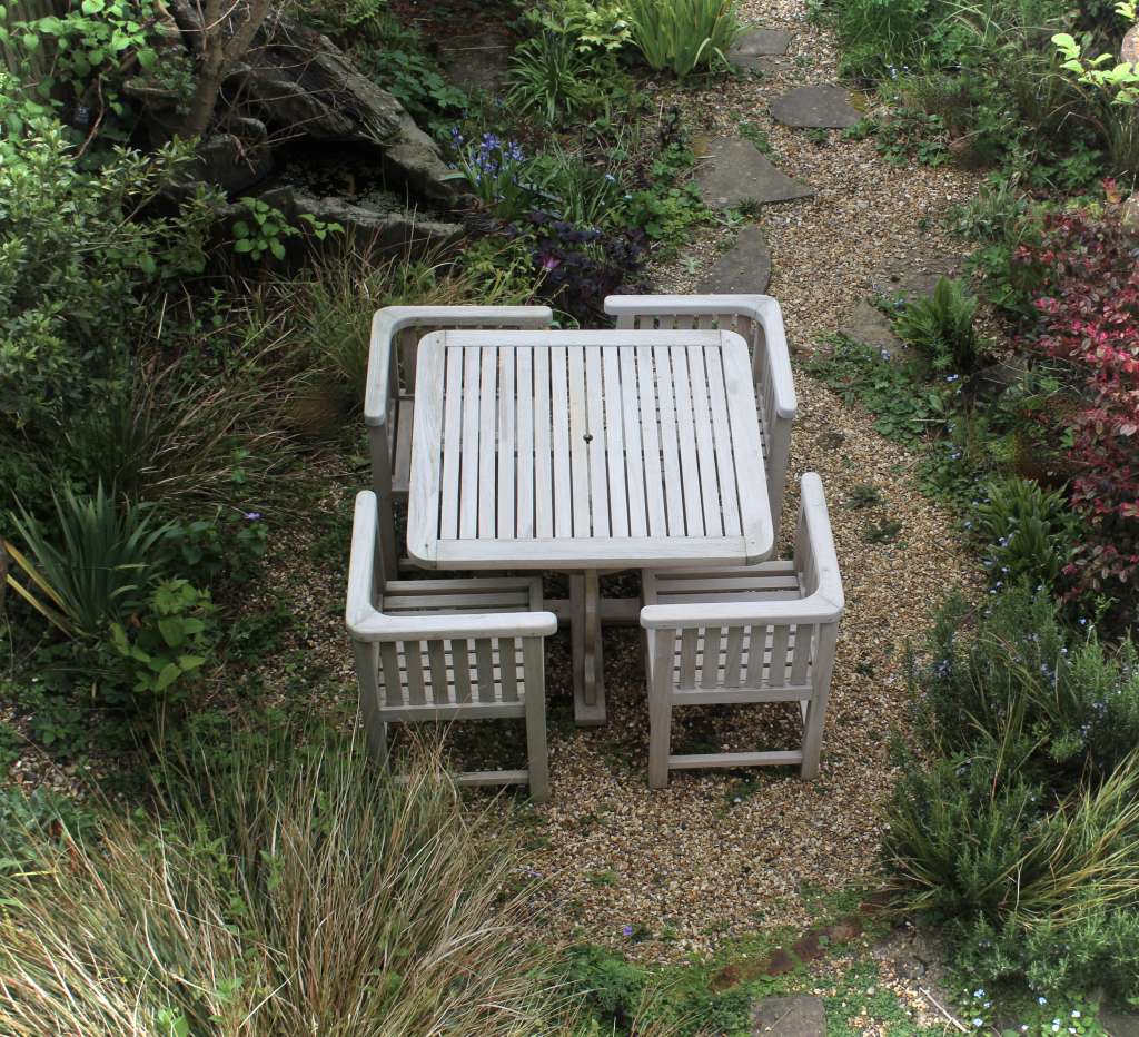  Reclaimed Teak Garden table with four wrap round chairs for Heals
