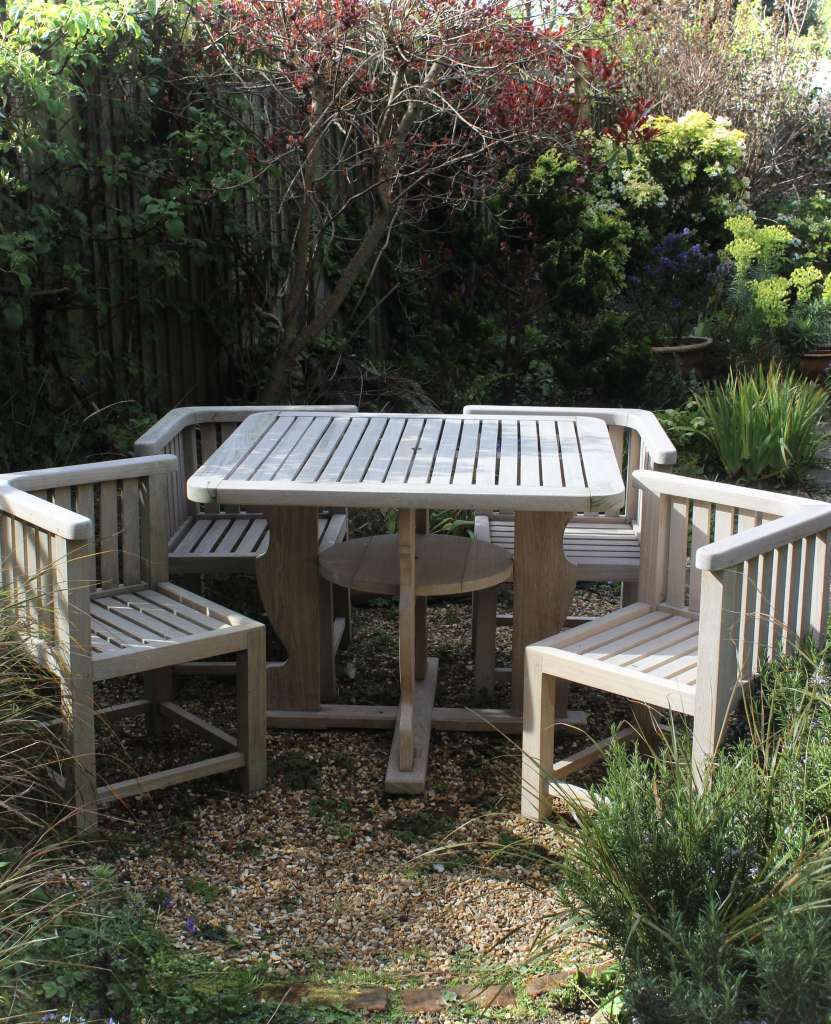  Reclaimed Teak Garden table with four wrap round chairs for Heals