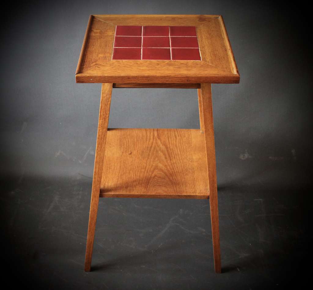Arts and crafts oak red tiled topped side table