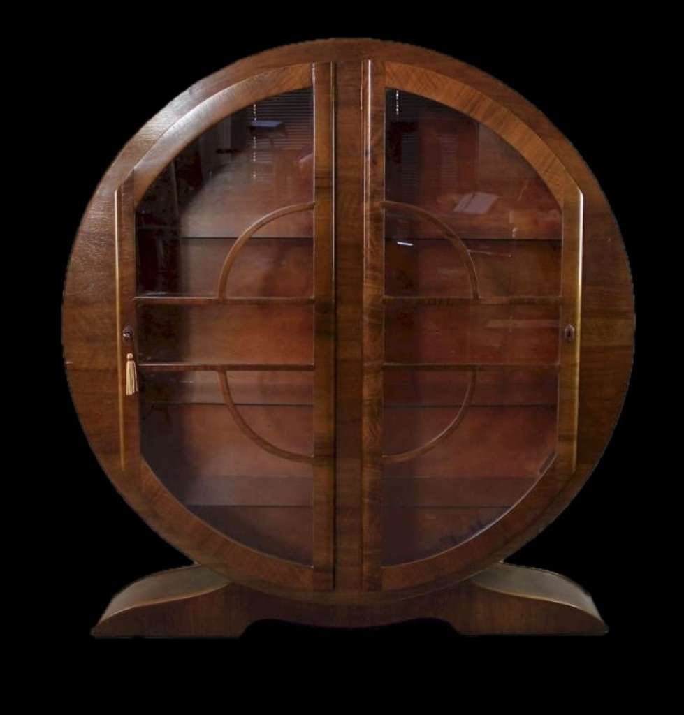 Art Deco walnut circular display cabinet