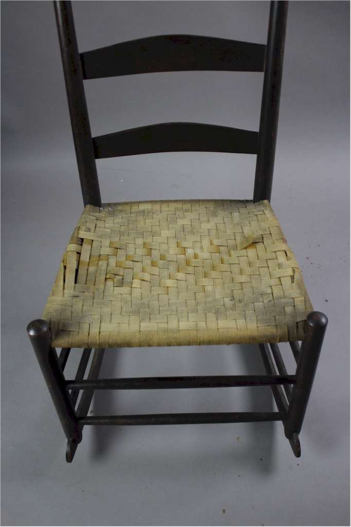 Arts and Crafts Shaker child's rocking chair with woven cloth seat