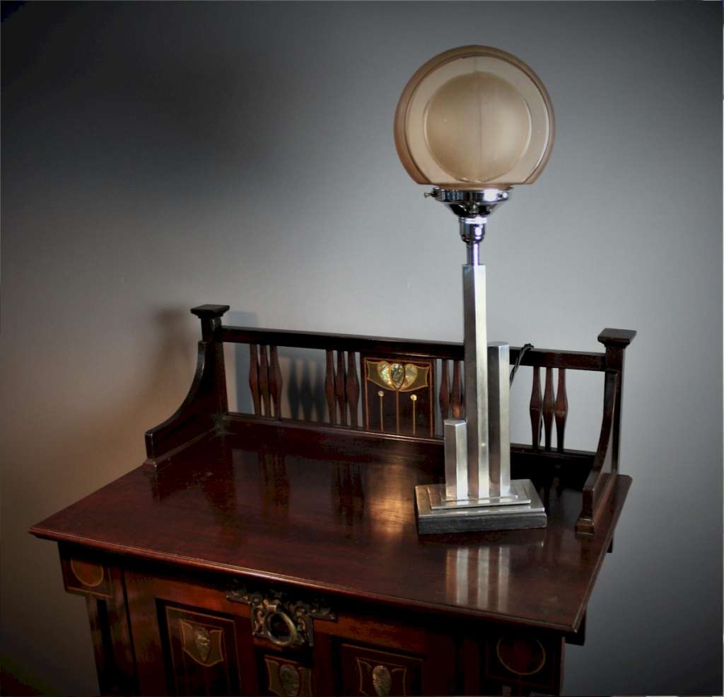 Art Deco stepped chrome table lamp
