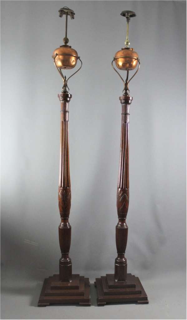 Tall pair of mahogany floor lamps