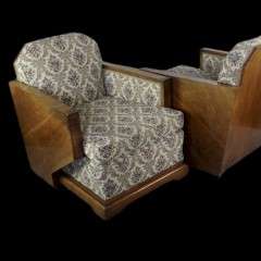 Art Deco walnut wood back 3 piece lounge suite