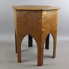 Arts and Crafts sewing box table in quarter sawn oak c1900