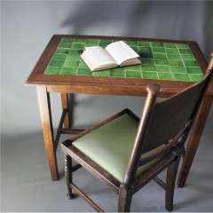 Arts and Crafts Large tiled top table in oak