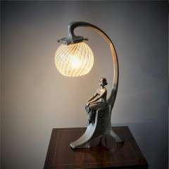 Art Nouveau pewter Maiden lamp