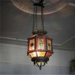 Aesthetic Movement leaded glass and brass lantern