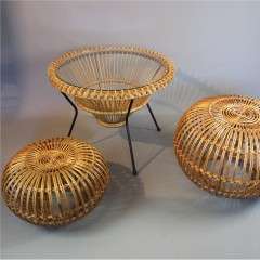 Franco Albini rattan and glass circular mid century table