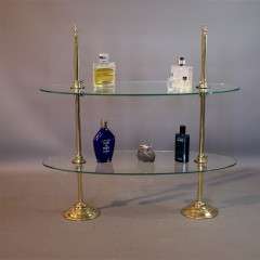 Victorian brass and glass perfume shop display shelves