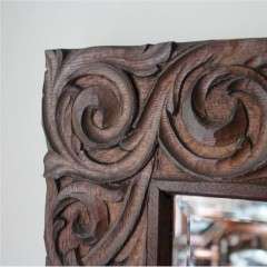 Large arts and crafts carved oak framed mirror