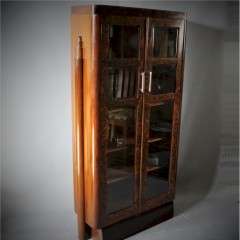 Art Deco walnut bookcase display cabinet