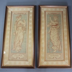 Pair of arts and crafts silk panels in the manner of Selwyn Image