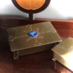 Arts and Crafts copper enamel roundel box