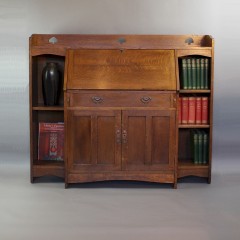Liberty & Co arts and crafts oak bureau bookcase with pierced heart cut outs