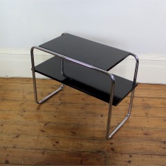 Modernist chrome and black lacquered two tier table