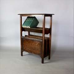 Edwardian oak book trough, Canterbury side table c1910