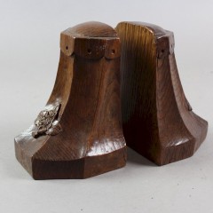 Pair of Oak bookends with carved oak leaf , Mouseman follower