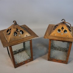 Pair of arts and crafts copper hall lanterns