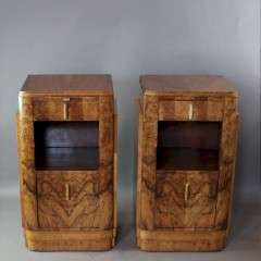 Pair of Deco burr walnut bedside cabinets