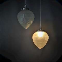 Pair of art deco frosted glass pendant lamp shades
